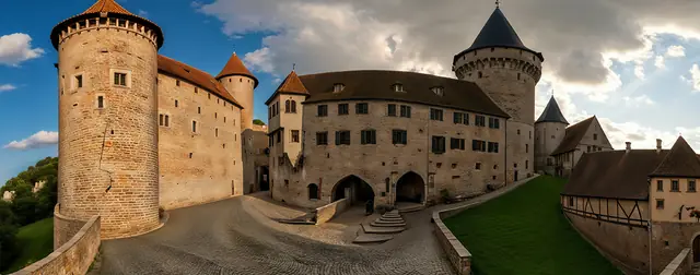 Medieval Castle and Village: an 8192 × 4096 equirectangular 360° panorama from the nature packs