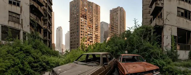 Post-Apocalyptic City: an 8192 × 4096 equirectangular 360° panorama from the sci-fi packs