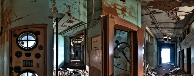 Post Apocalyptic Interiors: an 8192 × 4096 equirectangular 360° panorama from the sci-fi packs