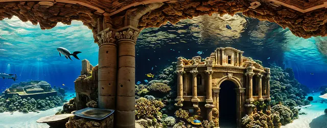 Underwater Atlantis: an 8192 × 4096 equirectangular 360° panorama from the sci-fi packs